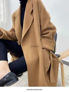 Women's Trench Coats High Quality Double-Sided Plush Coat For WomenS Autumn And Winter Silhouette With A Lapel Tie Up Wool Mid Length CoatL2403