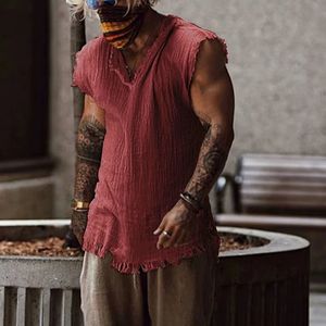 Streetwear Mens Fashion Ripped ärmellose V -Nacken -Tanktops für Männer Kleidung Sommer lässiger Farbe Lose Weste männliche Kamisolen 240407