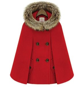 Autumn Inverno inverno a doppio petto di mantello cappotto Capo Woolen Women Red Pellicella Tweed Poncho Poncho Spessa manica a pipistrello caldo Outwear sciolto LJ8712947