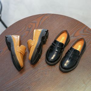 Sneakers British Wind Spring Children Loafers Kids Fashion Leather Shoes Roundtoe Toddler Boy Shoes Black Thick Bottom Kids Dress Shoes