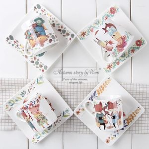 Cups Saucers Italy Design Fine Bone China Autumn Story Cute Animal Lovers Coffee Cup Plate Anime Mug Suit Teacup Saucer Square Tray Gift Box