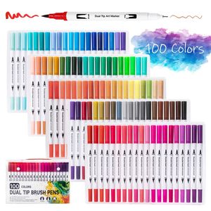 100 cores marcadores marcadores para desenhar revestimento fino desenho pintando a aquarela de suprimentos de arte marcadores para desenhar caneta de pincel 240328