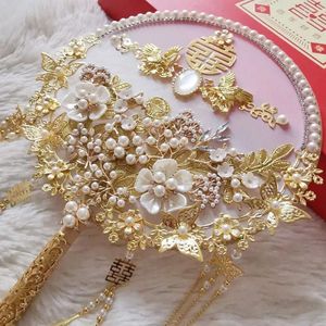 Decorative Figurines Portable Vintage Chinese Style Pendant Crafts Wedding Decoration Fans Desk Ornaments Home Decor Bride Round Fan