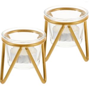 Ljushållare 2 sätter glas kreativt skrivbordsljusljusstake ornament container kopp pinnar hantverk burk klar liten