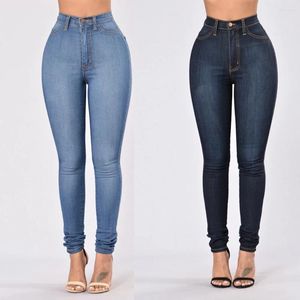 Jeans femininos Mulheres da cintura alta Lápis magros Lady Lady Vintage Longa