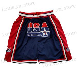 Shorts maschile Shorts da basket USA 1992 Zipper Foto a quattro tasche da cucire Shorts Outdoor Shorts Pantaloni da spiaggia di alta qualità Blue Blue 2023 T240408