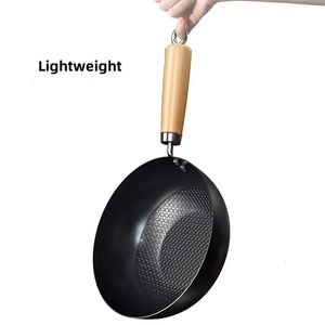 Frigideira artesanal Fritar panela wok wok não revestido fogão a gás Indução panela universal unostic pangue panela utensílios de cozinha 240407