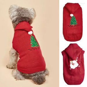 Hundekleidung Herbst und Winter gestrickt rote Weihnachtsmann Weihnachtsbaum weißer Pelzkugel Kapuzepullover für kleine mittelgroße Hunde Katzen