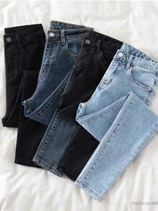Kvinnors jeans 2023 Hög midja kvinnor hösten smala mager byxor vår casual flicka denim byxa svart kvinnlig mode stretch penna