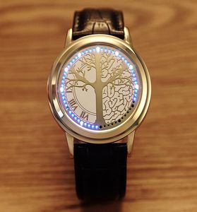 Unisex Minitalist Pu Band Led 시계 패션 남성 및 여성 학생 커플 Love Watches Electronics Casual Tree Personality Touch Th3601329