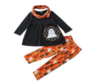 Kläder sätter barn flickor halloween kläder set barn småbarn spöke broderi lång ärm Oneck Topspumpkin tryckt Trouserssc7883071