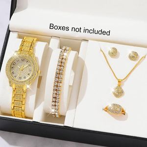 Наручительные часы 5pcs set uxury watch Женские бриллианты модные элегантные наручные часы Quartz Watch Watch Thock для Relogio