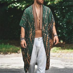 Camisas casuais masculinas 2024 Men férias de praia Shawl Streetwear impresso de meia manga Tops Cardigan de verão Cardigan