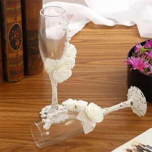 2 peças Crystal Champagne Flute Glasses Decoração de casamento Noivo Noivo noivo