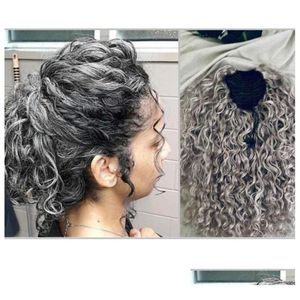 Ponytails Sier Grey Kinky Curly Ponytail Hair Extension Salt And Pepper Natural Wavy Curl Gray Human Pony Tail Hairpiece Clip In Dro Dhktw