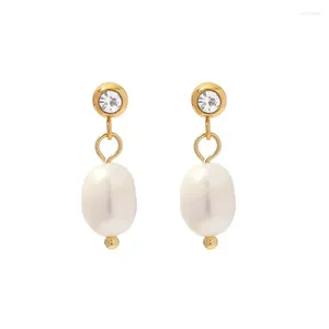 Dangle Earrings Minar Temperament Natural Freshwater Pearl Long Drop For Women Stainless Steel 18K Gold PVD Plated Waterproof Jewelry