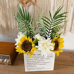 Decorative Flowers Artificial Sunflower Bouquet Pan Weave Fabric Flower Fake Diy Wedding Bouquets Party Home Decoration