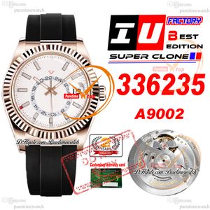 Sky Dweller 336235 A9002 Automatisk herrklocka IUF 42mm Rose Gold 904L Steel White Stick Dial Black Rubber Strap Super Edition med SMAE Serial Card Watches Puretime F2