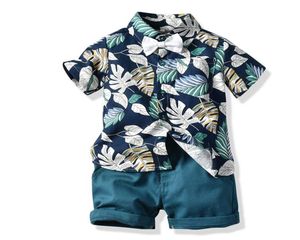 Top and Top Boy Clothing Set Summer Fashion Floral Short Sleeve Bowtie Shirt Shorts Boys Casual Clothes Gentleman 2Pcs Suit2302313