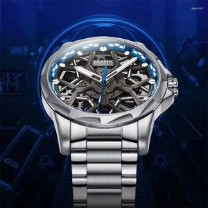 Zegarek zegarek zegarek szkieletu Mężczyźni moda stal nierdzewna Wysoka jakość Wysokiej jakości Pentagram tarcza Toubillon Automatyczne zegarki mechaniczne nadgarstki