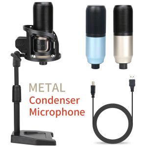 Mikrofony Metalowa mikrofon kondensator Karaoke Gaming Nagrywanie Mikrofon USB dla komputera Laptop Studio Wokal śpiewający mikrofon ze stojakiem