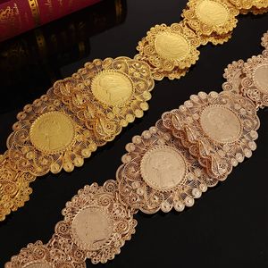 Francês rico cinturão de moedas de cor de ouro para mulheres argelinas tradicionais caftan belts napoleão figura as cadeias de cintura real 240329