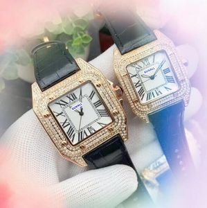 Mode Liebhaber Armbanduhr für Frauen Männer Square Luxus Ladies Freizeit berühmte Marke Kuh Lederband Römisch -Tank -Zifferblatt Armband Präsident Kleid Kette Uhren Geschenke