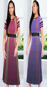 Summer Women Rands Print Midi Dress Casual Multi Short Sleeve Elastic High midje Slim A Line Dress Purple Rose Red7863847