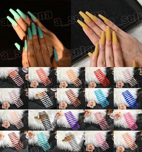 أظافر كاذبة 24pcs نصائح الأظافر تغطية مزيفة غير مريحة فائقة الفن التابوت الطويل manicure DIY2847221