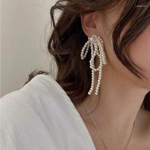 Kolczyki stadnowe łuk ręcznie robione perełki perłowe długie kolczyki dla kobiet ślub mody Temperament