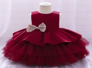 Sequins Bow Baby Girl Dress Infant Christening 1st Year Birthday Dresses Children Party Clothes Baptism Dresses for Girl Toddler P9278130