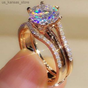 Cluster Rings Huitan Unique Rose Gold Ring Womens Classic 6 Paw Design Cubic Zirconia Ring Wedding Engagement Band Hot Jewelry240408