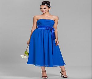 Plus storlekar Aline Strapless Tealängd Chiffon Elegant Bridesmaid Dress Brides Maid Dress2063005