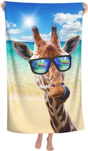 Ręcznik Mikrofibra Zabawna żyrafowa kreskówka plażowa z okularem przeciwsłonecznym na morzu letniego basenowe ręczniki piasek Szybki sucha