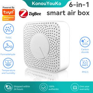 検出器Tuya Zigbee Smart Home Air Quality Monitor CO2メーターHCHO PM2.5 TVOCガスモニター温度湿度センサーアラームSmartLife