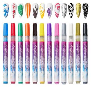 Nagelkonstpaket 3D Pennor Set 07mm Tips 12 Färger Doodle Makeup Supply Pen Kit For Flower Painting Pattern2904085