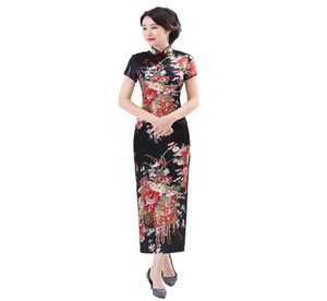 Szanghajska historia Long Qipao satyn cheongsam chińska tradycyjna sukienka z krótkim rękawem sztuczny jedwabny chiną sukienkę 8277119
