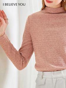 スウェットシャツ私はあなたが温かいセーターの女性を信じています冬の新しいオフィスレディファッションスリム長袖タートルネック太いニットトップ2214014043