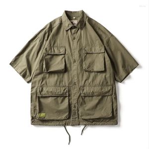 Hunting Jackets Summer Loose Shoulder Drop Pure Cotton Couple 3/4 Sleeve Work Shirt Outdoors Climbing Hiking Camping Sports