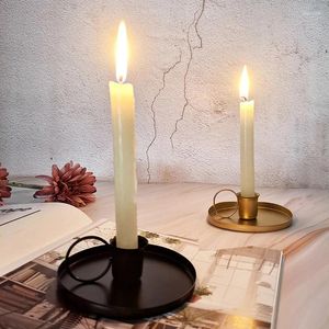 Candle Holders 1Pcs Romantic Black Gold Plated Holder Pillar Metal Plate For Wedding Party Festival Portavelas Candelabra Art Home Decor