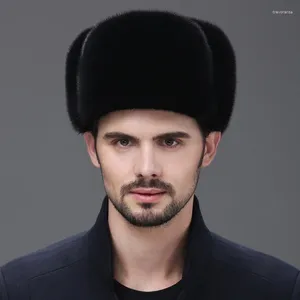 Berety zimowe czapkę męskie mężczyźni prawdziwe czapki chronić ucho wystarczająco ciepłe rosyjskie Ushanka oryginalny skórzany bombowiec