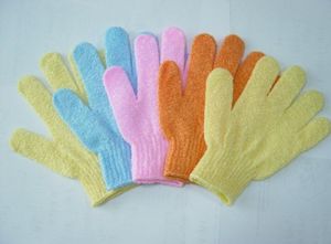 Exfolierande handskar hud kropp baddusch loofah nylon mittens skrubba massage spa badfingerhandskar 2436177