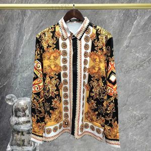 Herren lässige Hemden Gold Vintage Barockdruck Langes Slve -Shirt Tops Casual Kleid Männer Kleidung Hawaiian Slim Shirts Urlaub Slim Mode Chemise Hommise T240408