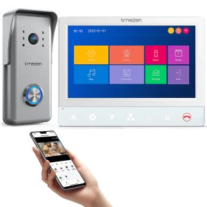 Campanelli TMEZON TUYA APP Home Intercom Sistema wireless wifi smart ip video campanello da letto da 7 pollici con supporto per campanello cablato a 1080p 1 monitor