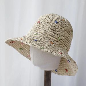 Geniş Kötü Şapkalar 2024 Moda Kovası Şapkası Çok renkli katlanabilir güneş tığ işi plaj seyahati ve tatil el yapımı saman