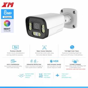 Telecamere da 8 MP Sicurezza esterna POE Camera AI 98ft NightColor IP fotocamera con viso/rilevamento umano H.265+ videosorveglianza twoway audio