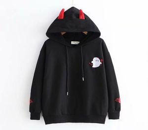 Harajuku Hoodies Girl Girl Little Devil Horns Felpe con cappuccio gotico Women Autunno Lolita Pullover Lolita Tops Bianco Nero CJ1912057902894