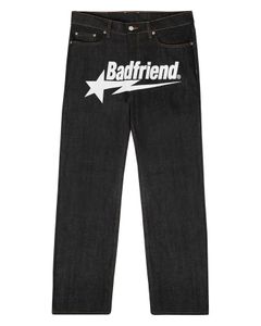 Męskie kobiety harajuku punk rock szerokie nogi dżinsowe spodnie uliczne dżinsy Y2K dżinsy hip hop Badfriend list workowate czarne spodnie 240408