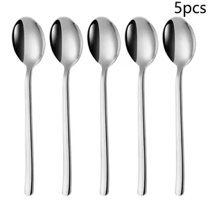 Coffee Scoops 5PCS Stainless Steel Korean Soup Spoon For Household Kitchen Tableware Restaurant Long Handle Mixing Cutlery Set