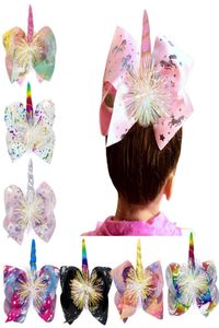 8 Color 6quot Big Unicorn Hair Bow с клипкой красочный отпечаток Barrettes позолоченные детские вечеринка Рождественский подарок 8143631